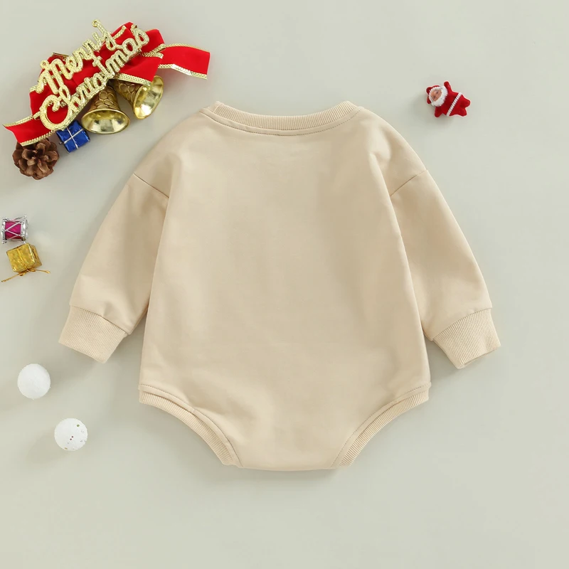 Infant Christmas Outfit Baby Boy Girl Christmas Romper Bodysuit Letter Print Long Sleeve Crewneck Pullover Sweatshirt Top