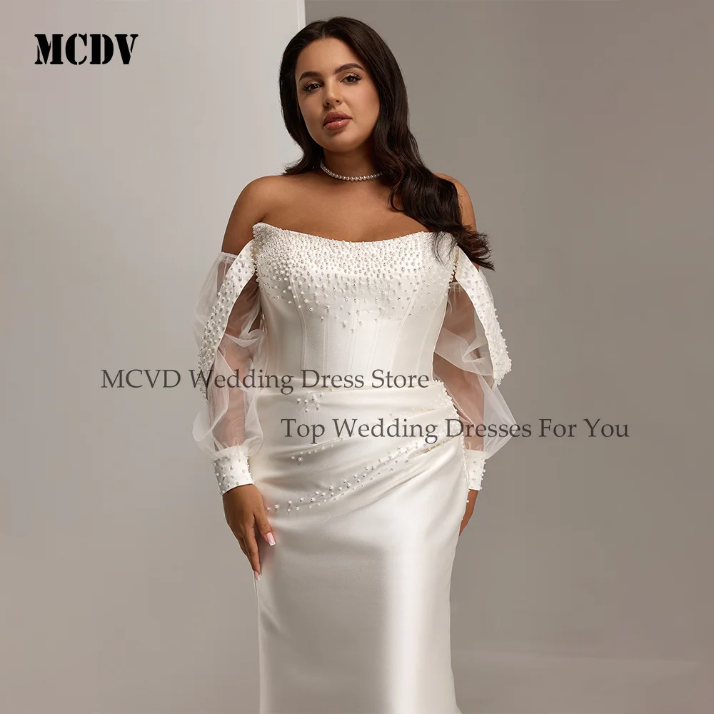 

MCDV Oversize Women's Wedding Dresses Off Shoulder Puff Sleeve Vestidos De Novias De Boda Customized Bride Gowns Pearl Vestidos