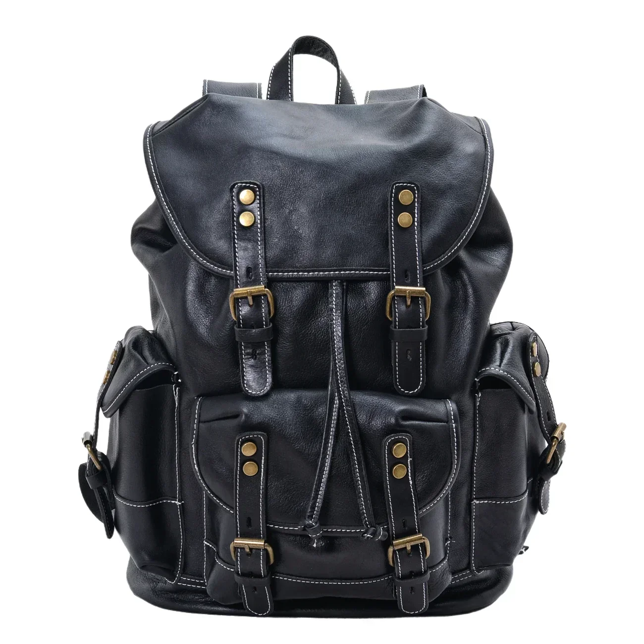 

Vintage vegetable tanned leather rucksack large capacity multi-pocket casual backpack for outdoor travel and computer carrying
