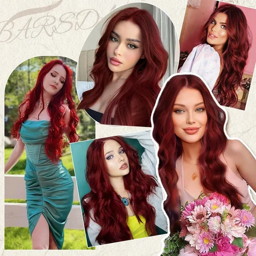 Imagen 2 del producto Pelucas sintéticas rojas con ondas largas para mujer, peluca de pelo Natural ondulado, pelucas para fiesta de Cosplay diarias, fibra resistente al calor