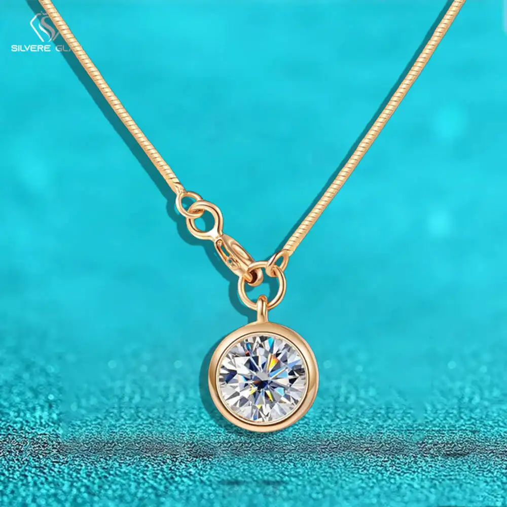 

SG 1CT стерлингового серебра 925 пробы ожерелье с пузырьками с муассанитом для женщин минималистичный золотой кулон с муассанитом цепочка ювелирные изделия D VVS