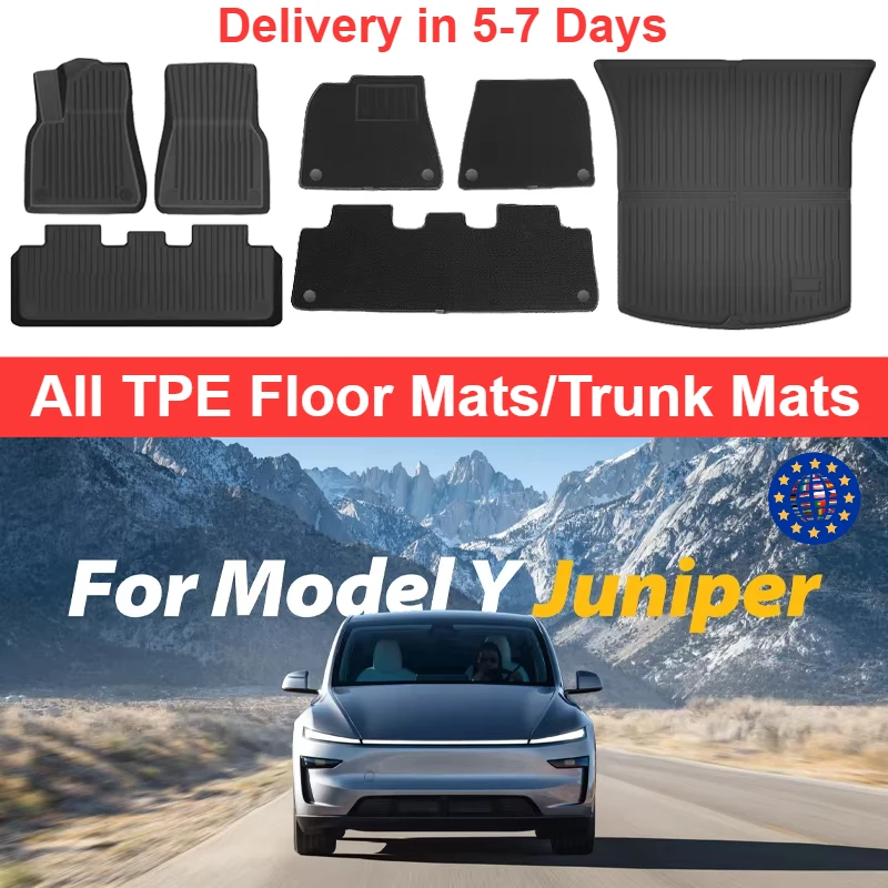 NovaAcc Floor Mats for Tesla Model Y 2025+ Juniper TPE All-Weather Waterproof Trunk Liners Non-Slip Car Interior Accessories