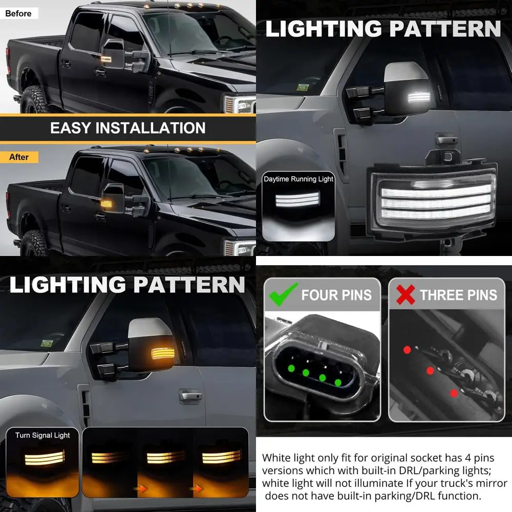 

F150-2025 & F250-F450 2017-2025 Светодиодные указатели поворота бокового фаркопа — белые DRL и желтые последовательные поворотники