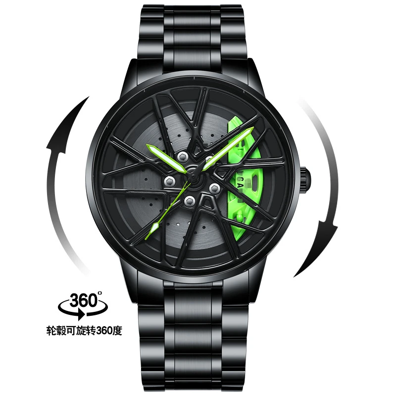 360° Rotate Spinning Wheel Watches Men Sports Original 3D Real Man Watches Waterproof Rotate Watches Rim Hub Watch For Men Clock