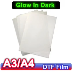 Película DTF que brilla en la oscuridad, vinilo de transferencia de calor imprimible para impresora DTF, transferencia luminosa para camiseta de tela, A3/A4