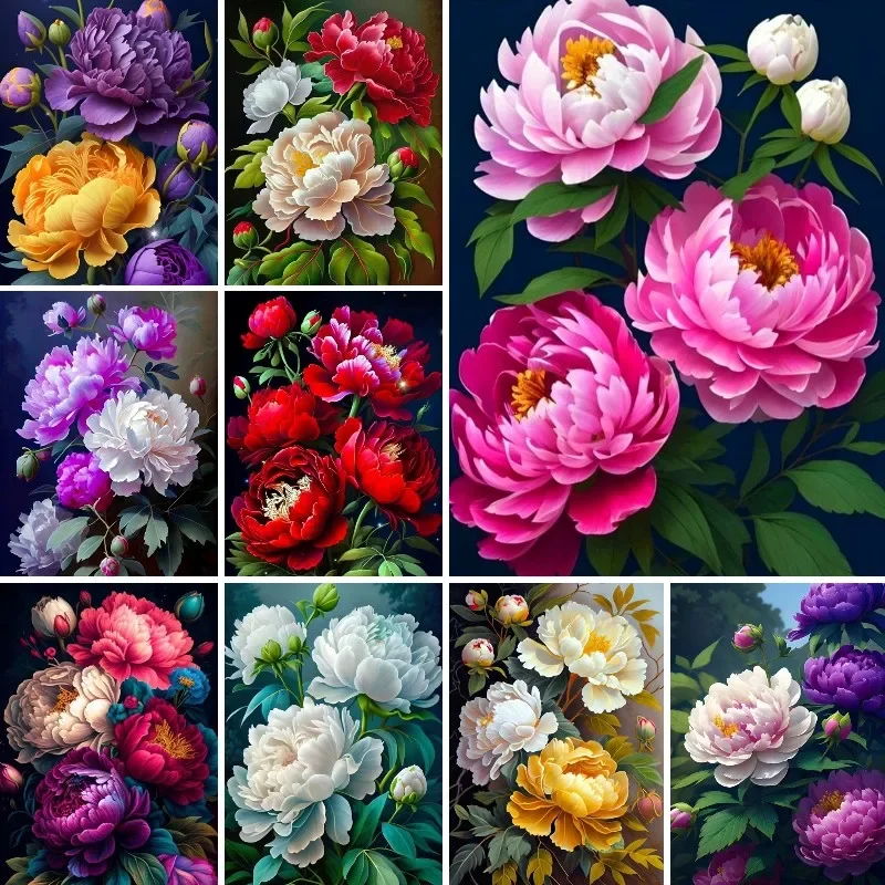 Bright Flowers Peonies Midnight Rose Diamond Painting Beautiful Girl Room Wall Pictures of Rhinestones Home Decor Art Floral Art