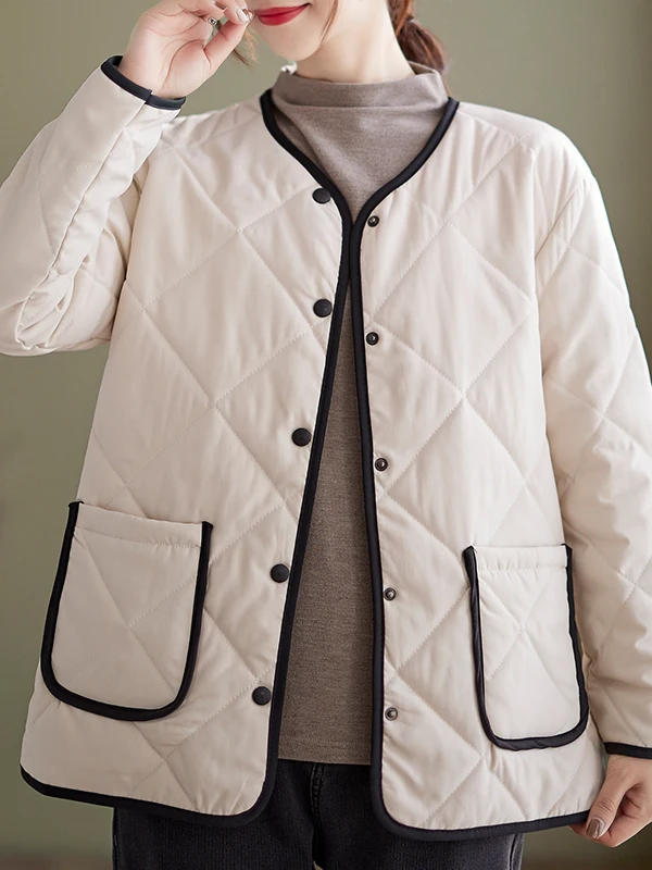 

Теплый хлопок Jaet, зима 2022, большой размер, новое свободное пальто в стиле ретро с V-образным вырезом и двойной пуговицей, Thiened Long Sve