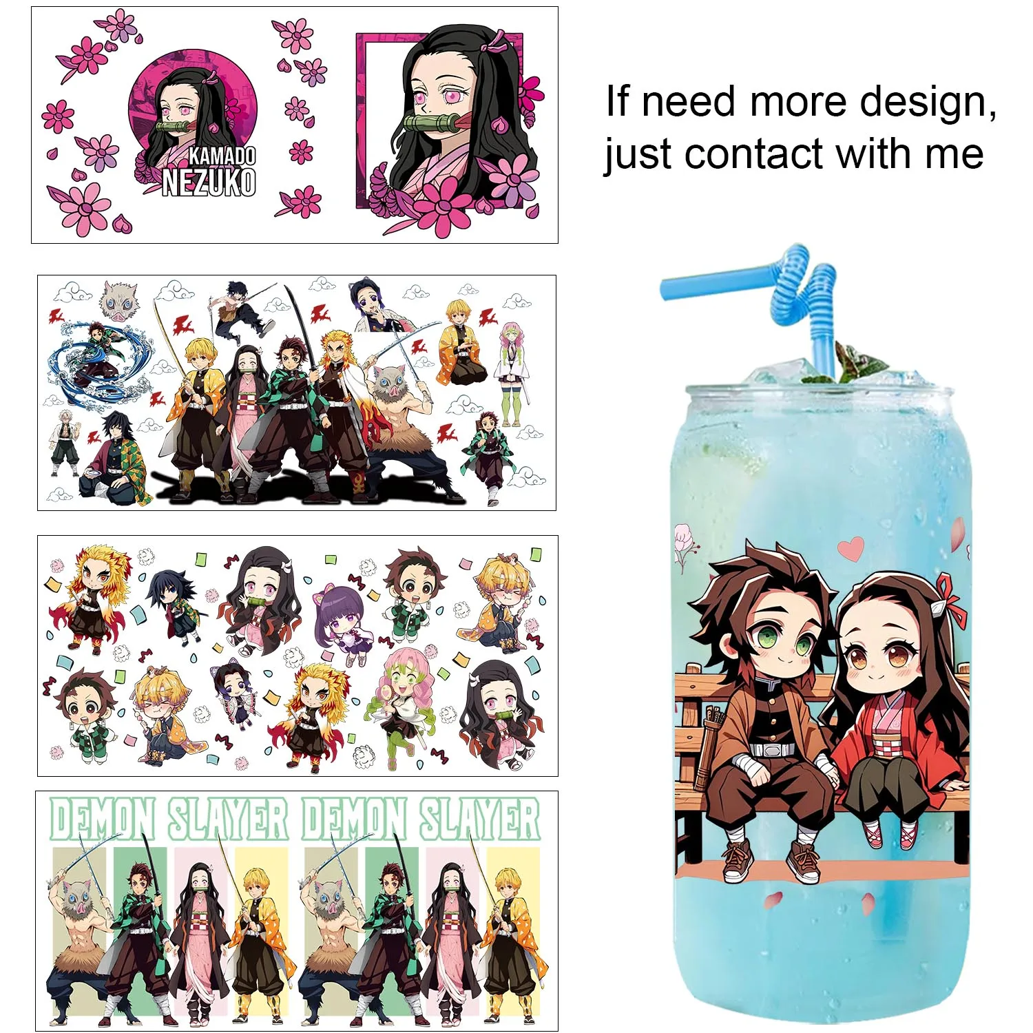 

Popular Japan Demon anime easy peel waterproof Party DIY Decals 3D transfers uvdtf tumbler seal stickers 16oz uv dtf cup wraps