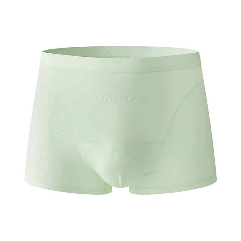 New Men's Solid Color Textured Ice Silk Plus Size Breathable Mid-Waist Boxer Briefs Cool Seamless Trunks Shorts Male Underpants