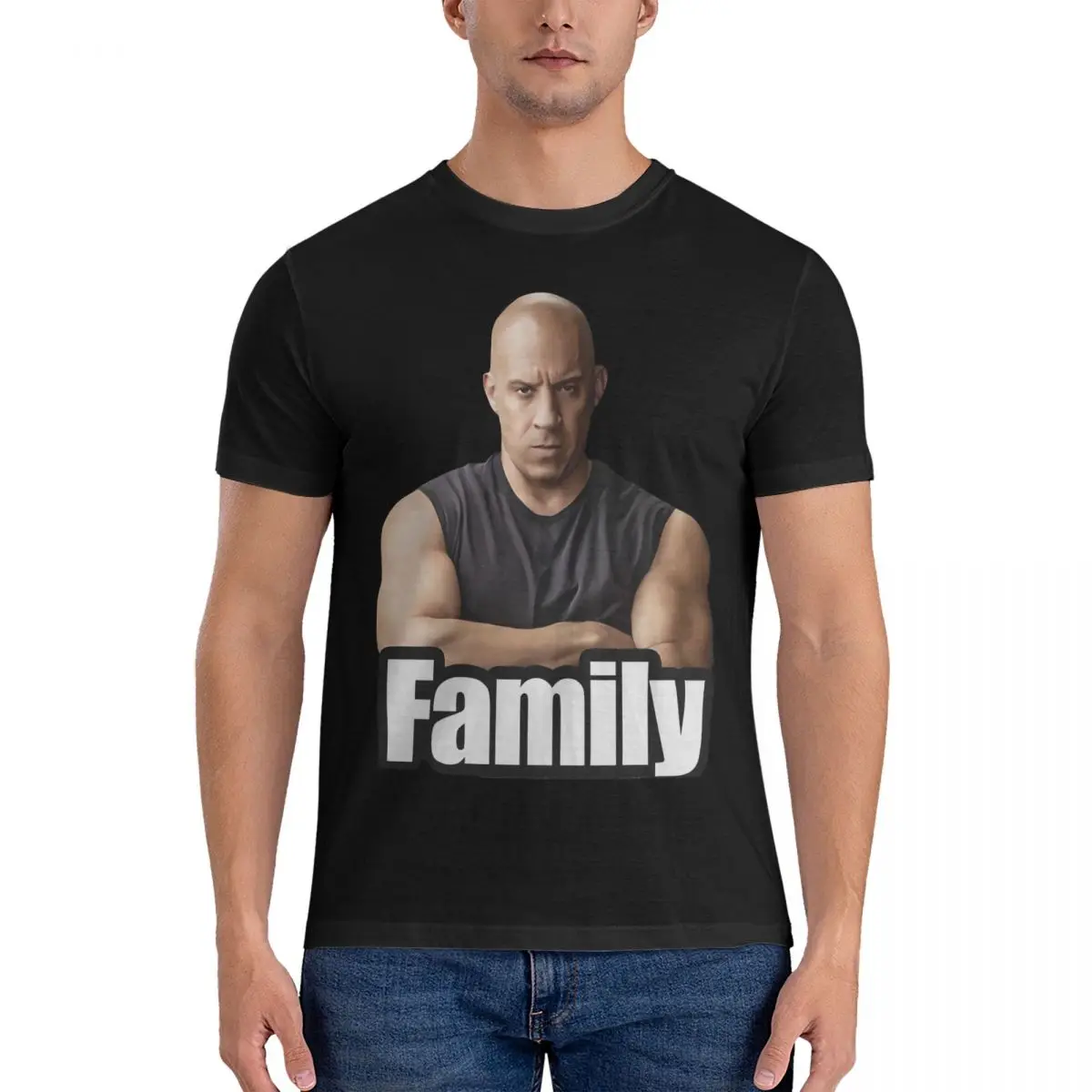 Vin Diesel- FAMILY MEME Men T Shirt Fast And Furious Vintage Tee Shirt Short Sleeve Round Neck T-Shirts Pure Cotton Gift Idea