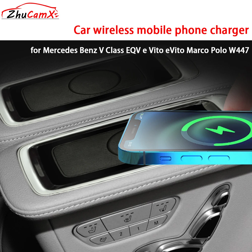 

for Mercedes Benz V Class EQV e Vito eVito Marco Polo W447 Rear Center Armrest Storage Wireless Mobile Phone Charger QI 18W Fast