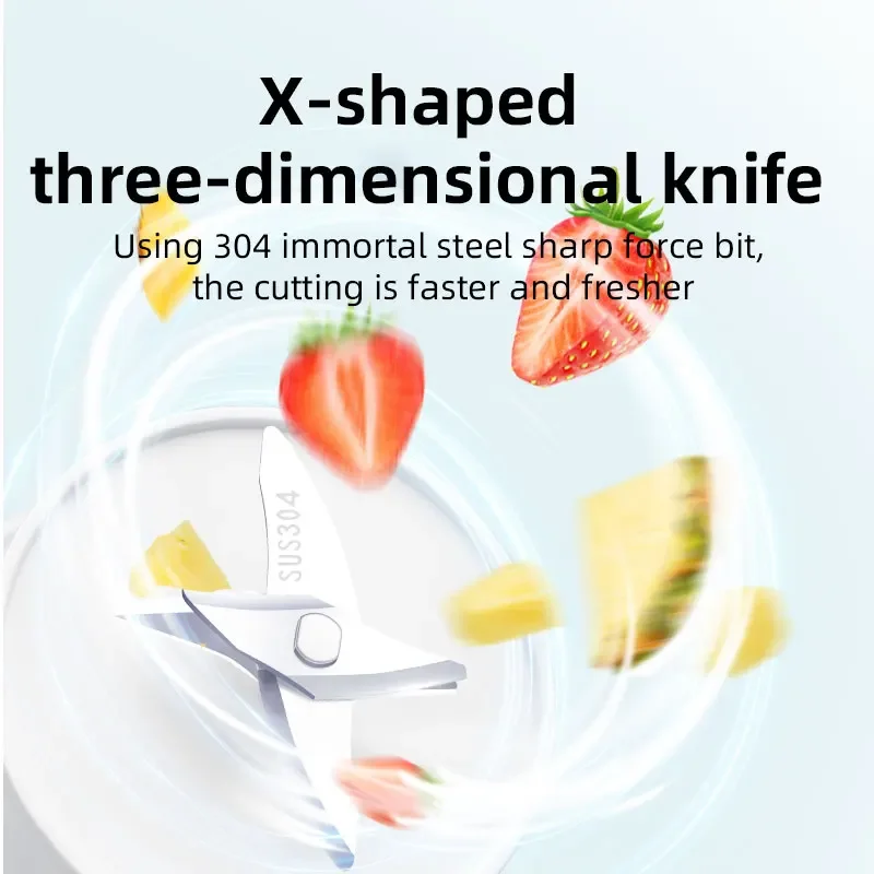 خلاط محمول 500 مل، عصارة كهربائية، خلاطات فواكه، خلاط قابل لإعادة الشحن عبر USB، زجاجة كوب عصير، 6 شفرات