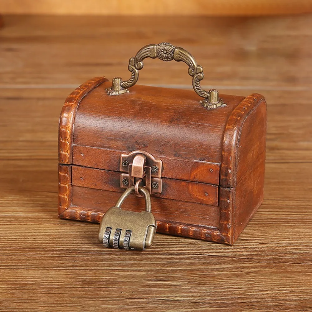 

Suitcase Wooden Antique Storage Box High-capacity Portable Vintage Jewelry Organizer Multifunction Retro Treasure Decorative Box