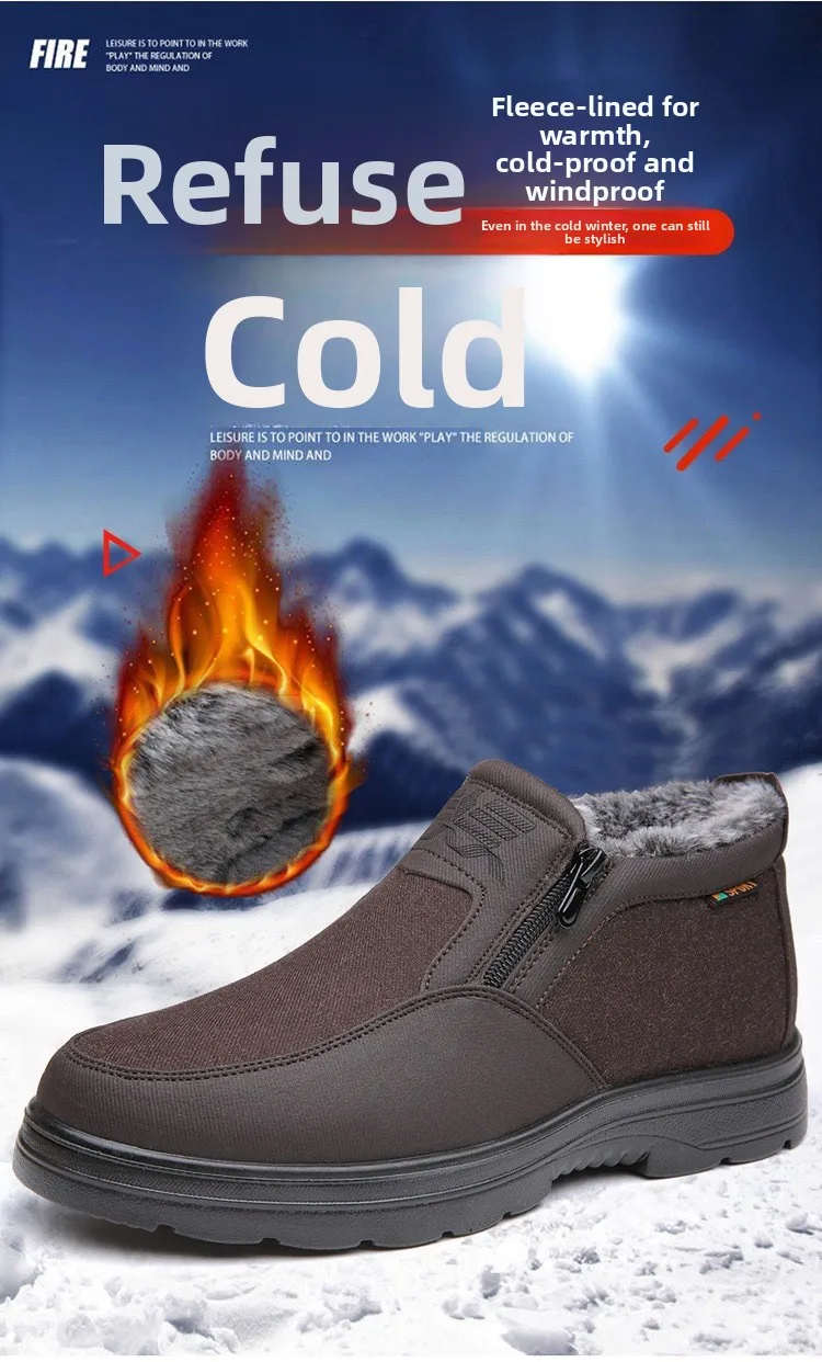 Herren Winter Fleece-gefütterte Warme Slip-On Stiefel mit Seitenreißverschluss Rutschfeste Dicke Sohle Thermo-Baumwollschuhe für Ältere – Detail 3