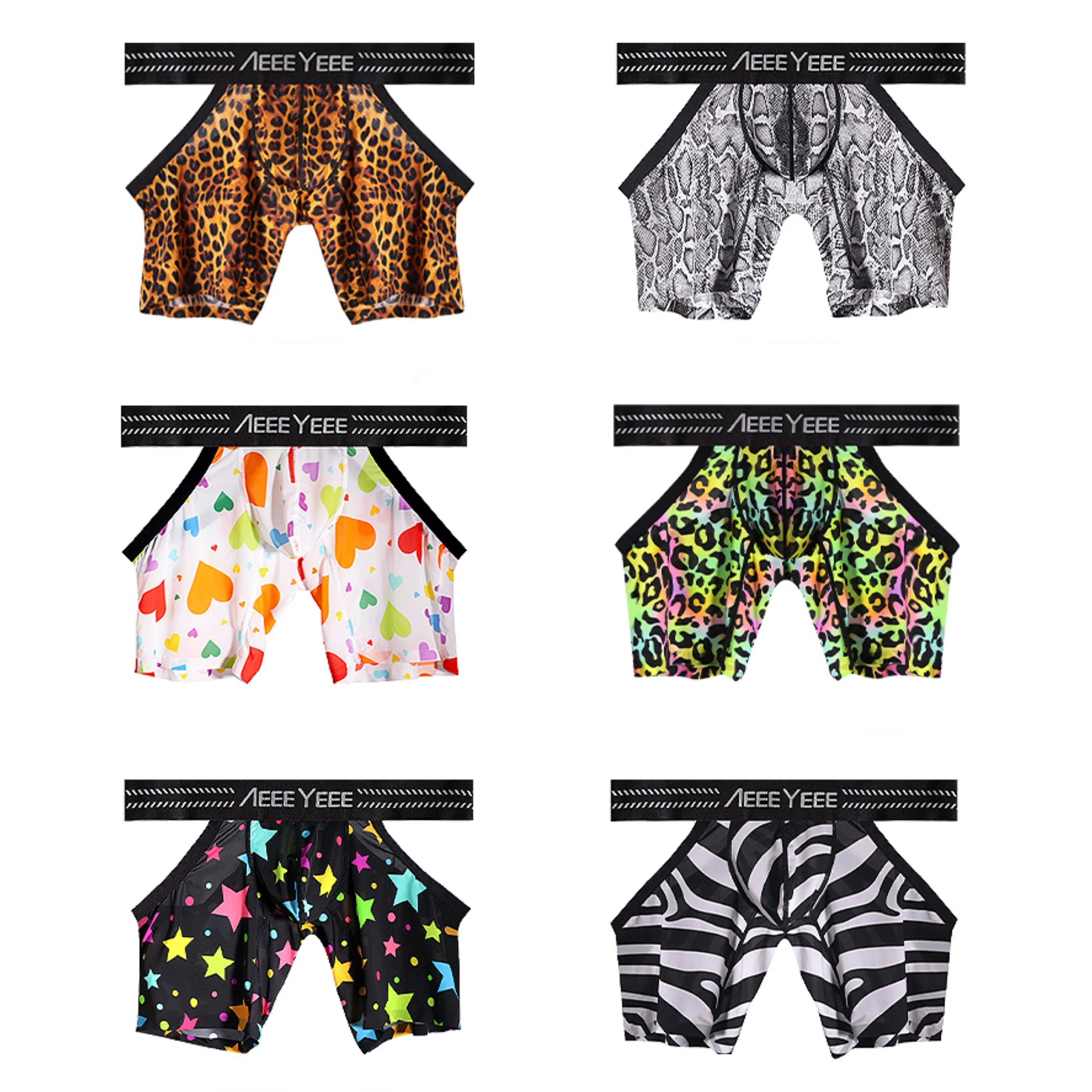 Men's underwear boxer shorts lengthened anti-friction leg ice silk sexy breathable leopard four corner bottoms