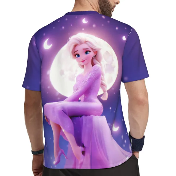 

New Elsa Pattern Disney 3D Printed Autumn Children's Short Sleeved T-shirt Top, Fashionable and Casual Men's and Women's T-shirt