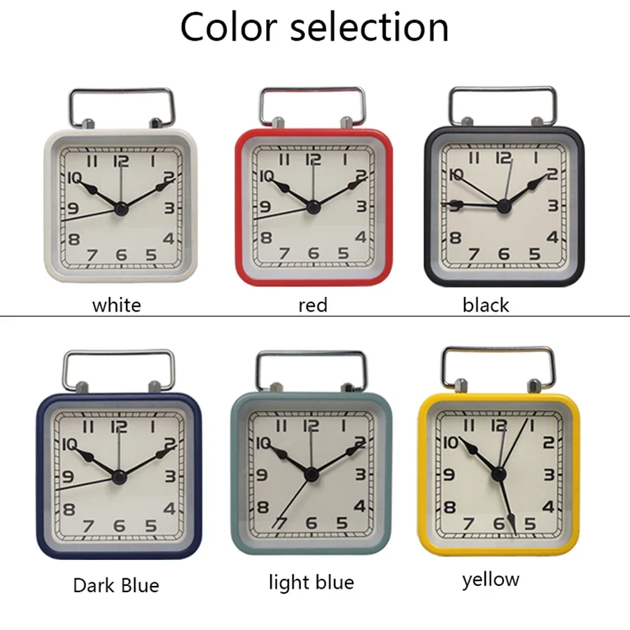 Metal square small alarm clock children's desktop silent clock student bedside snooze glow-in-the-dark quartz table clock