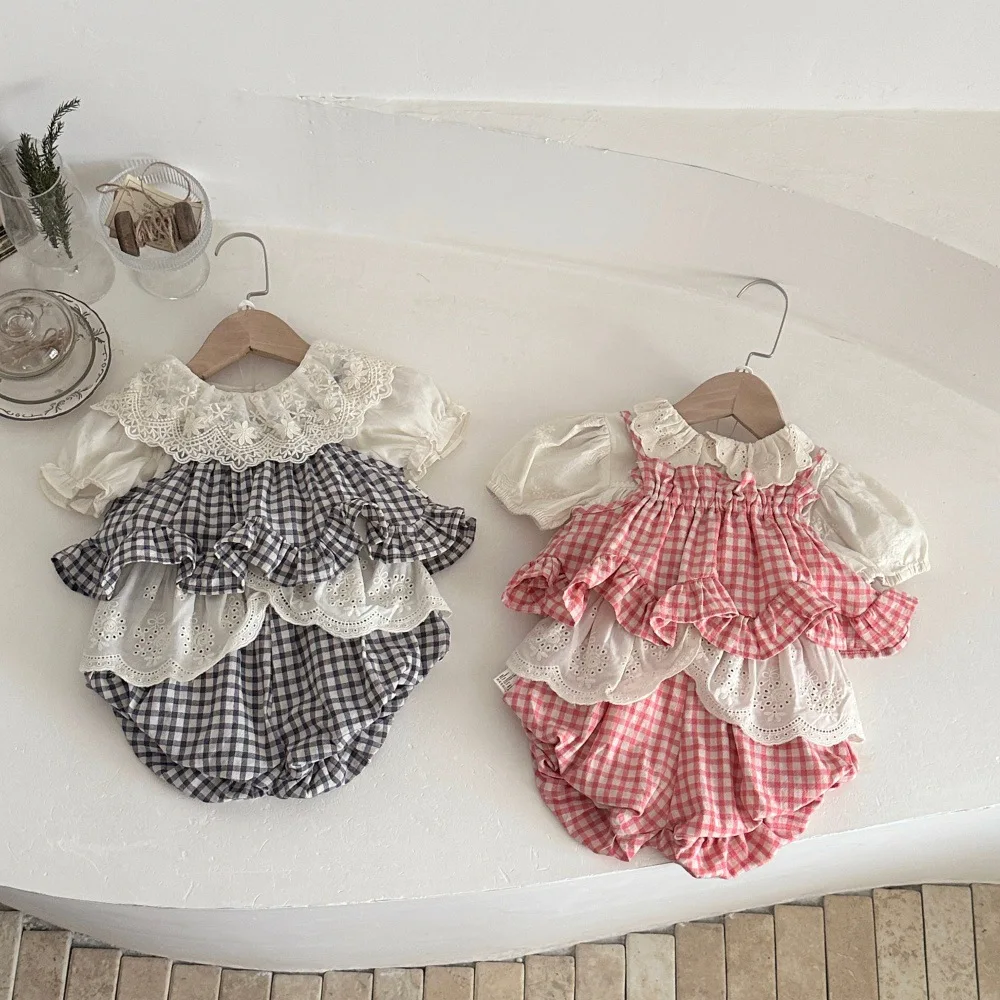 Summer Baby Clothes Set for Girls 3-24M Cute Grid Design Toddler Sleeveless Camisole + Bloomer Thin Ventilate 2PCS Infant Outfit