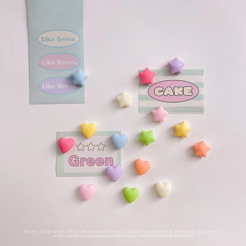 8/16PCS Cute Macaron Color Heart Star Fridge Magnets Resin Magnetic Stickers for Refrigerator Photo Display Home Decor