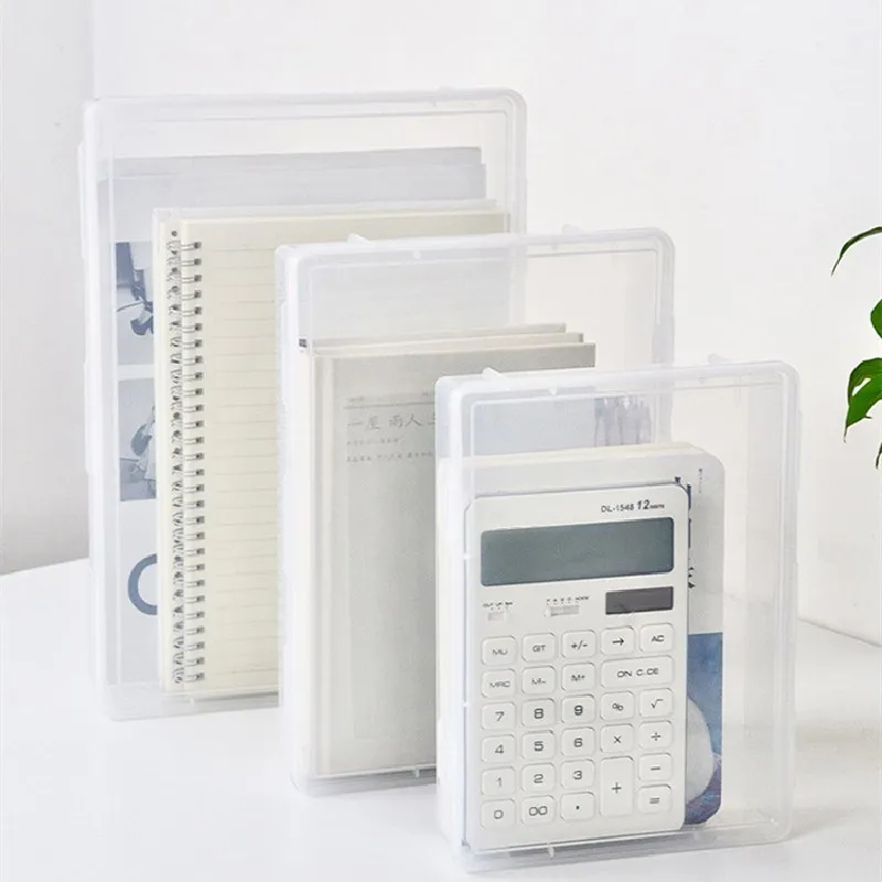 A4 File Storage Box Transparent Portable Document Organizer Dust-proof Plastic Stationery Storage Case Office Desktop Supplies