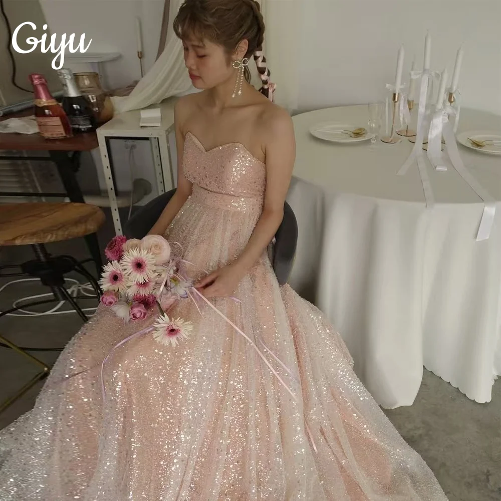 

Giyu New Shinny Pink A-Line Evening Dresses Sweetheart Spray Gold Customized Korea Photoshoot Plus Size Zip Floor-Length 2025