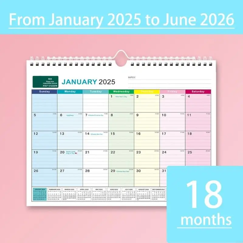 2025 Hanging Calendar Jan 2025 to Jun 2026 24.5x33cm Easy to Use Office School Supplies Efficient Future Planning