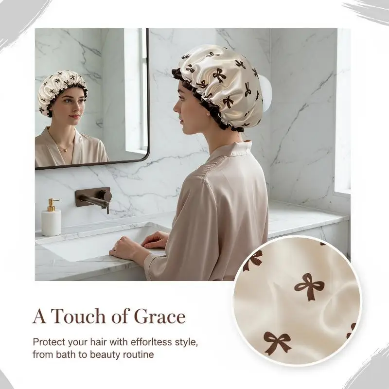 Breathable Waterproof Reusable Shower Cap Double Layer Cute Printed Bath Hat 1Pcs for Kids Women Home Travel