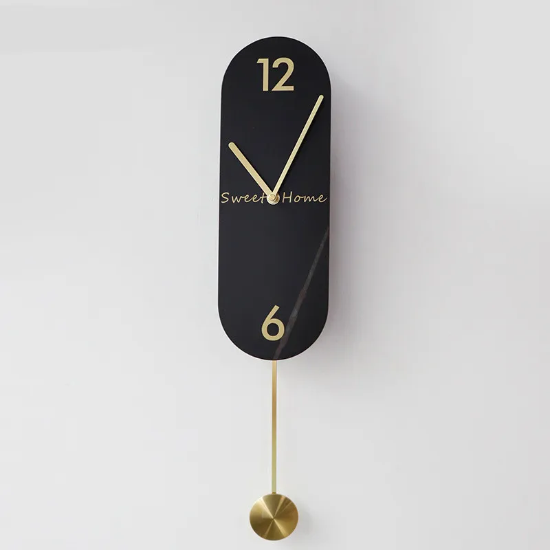 

Minimalist Decorative Wall Clock, Marble Pattern Rock Plate, Swinging Wall Clock