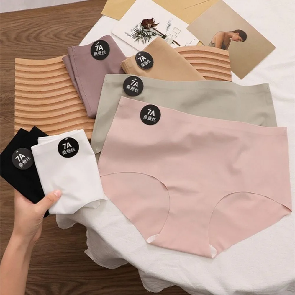 Bragas transpirables de seda helada para mujer y niña, calzoncillos de algodón con entrepierna, lencería sin costuras, ropa interior fina, 6 uds.