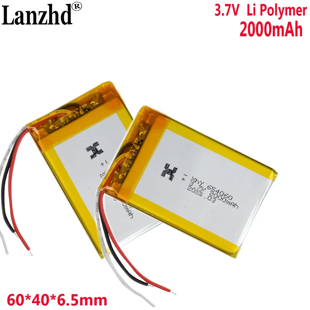 3.7V Li Polymer Battery 2000mah For audio lighting electric toy power bank Tablet PC PAD PDA Laptop speaker recorder 654060