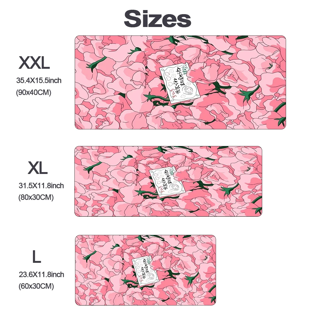 Kawaii Mouse Pad Gaming Pink Flower Aesthetics XL Computer Mousepad XXL Playmat Natural Rubber Office Carpet Computer Mice Pad