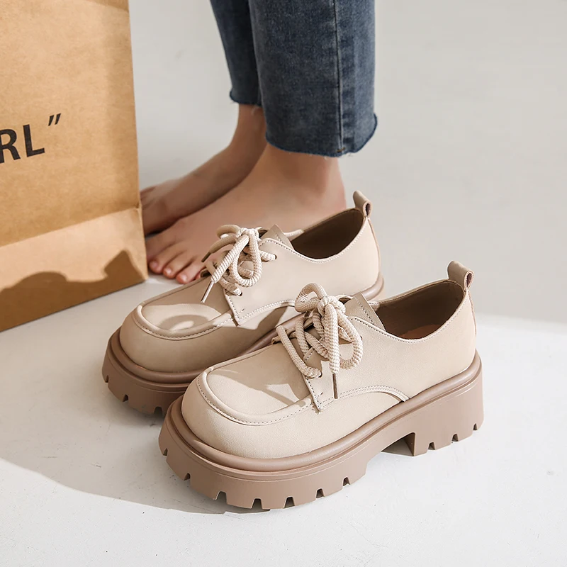 Women's French Retro Small Leather Shoes, British‑Style Thick‑Sole Casual Mary Jane Shoes, Versatile Fashion Loafers for Ladies