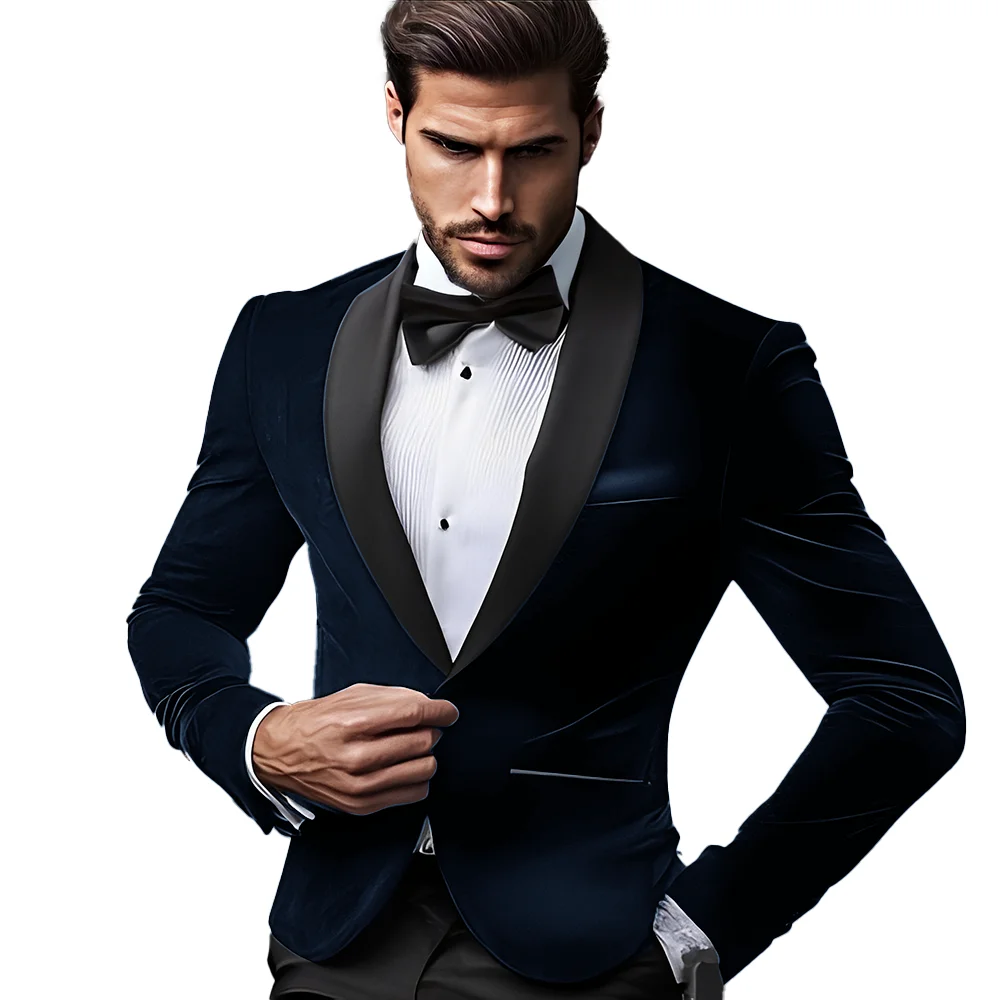Velvet Suit for Mens Groom Tuxedo Wedding Custom Jacket Pants 2-piece Set Green Shawl Blazer Men's Outfit