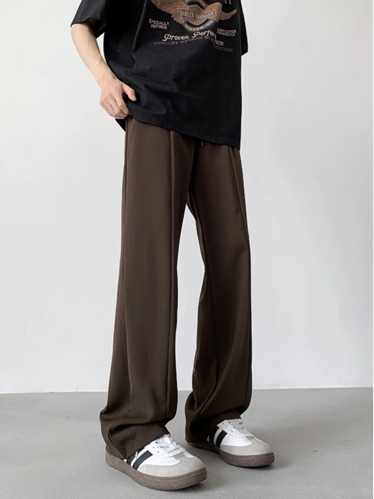 

Neapolitan Men's Summer Wide Leg Pants Ice Silk Suit Trousers Straight Fit Cool Sle High Waist Pants for Teenage Boys