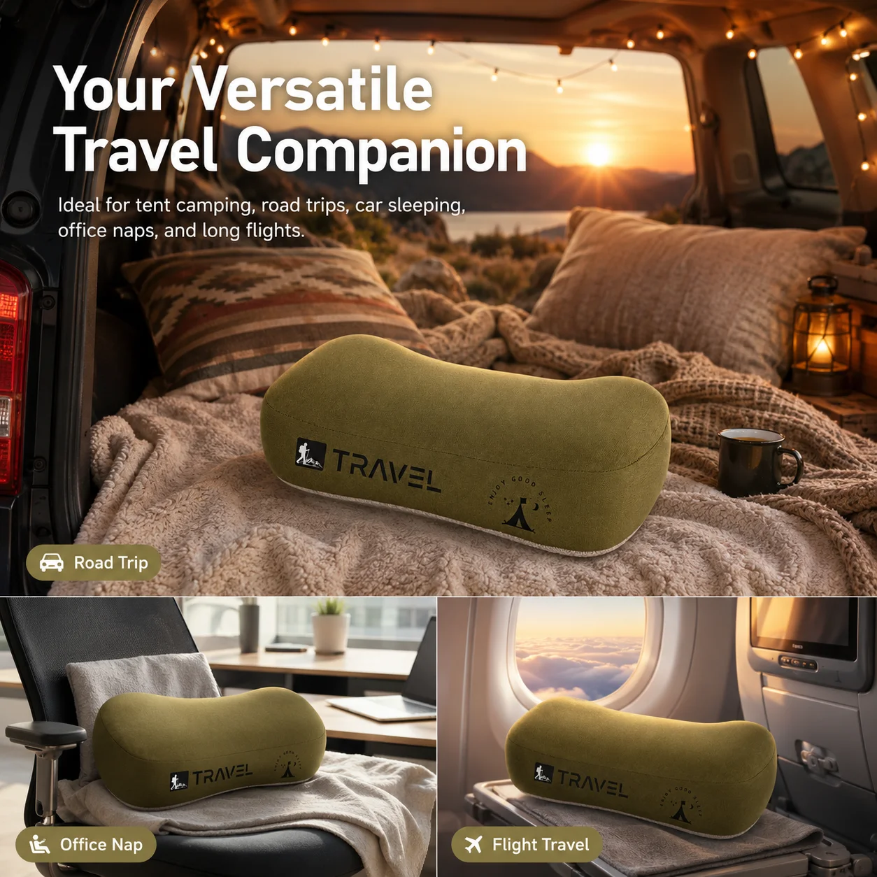 All Season Dual Face Travel Memory Foam Neck Pillow Compressible Storage Bag Ergonomic Support Pillow Camping Hiking Road Trip U