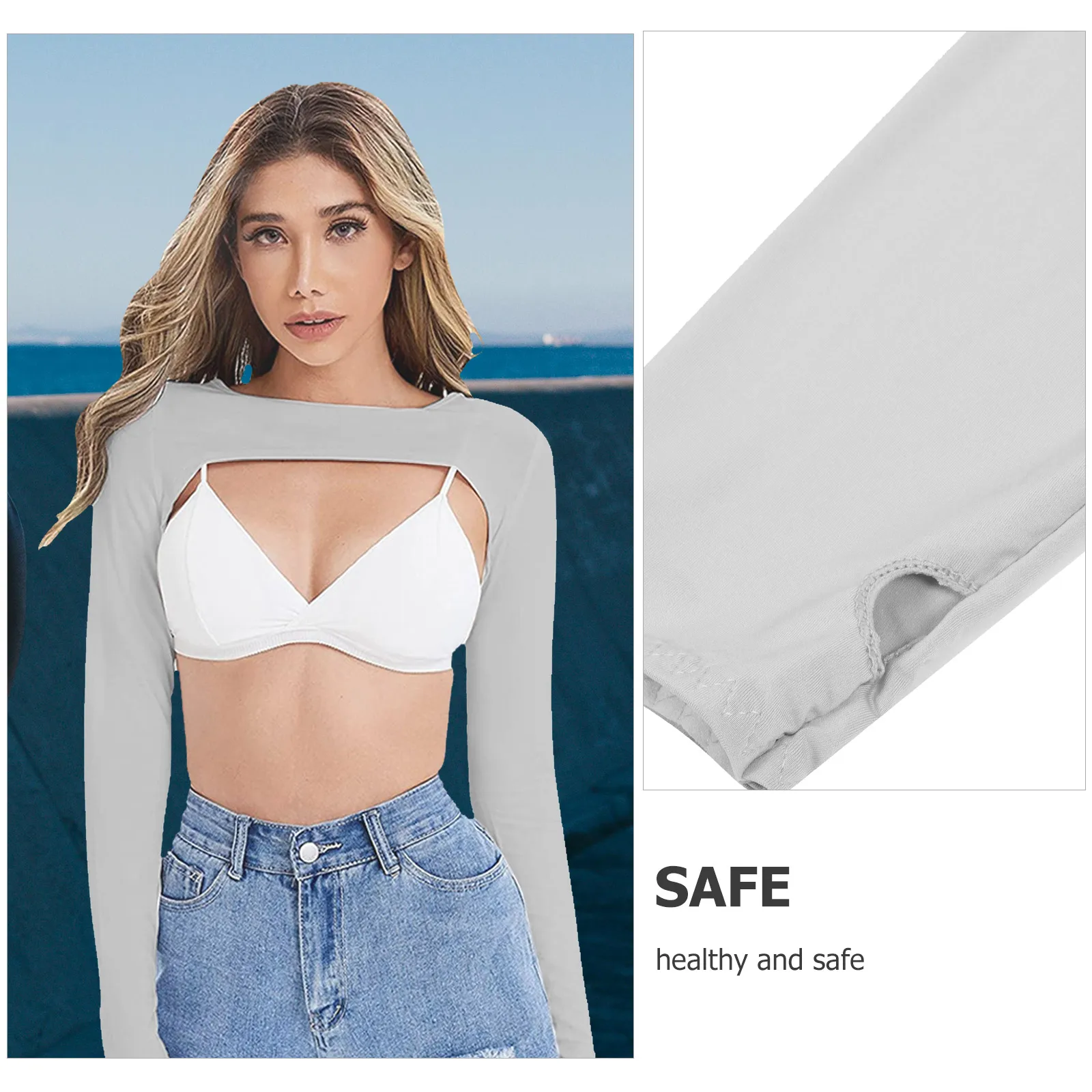 

Sun Protection Pullover UV Arm Sleeves for Women Lightweight Gray Polyester Beachwear Cooling Shawl UV Protection Outdoor Sports