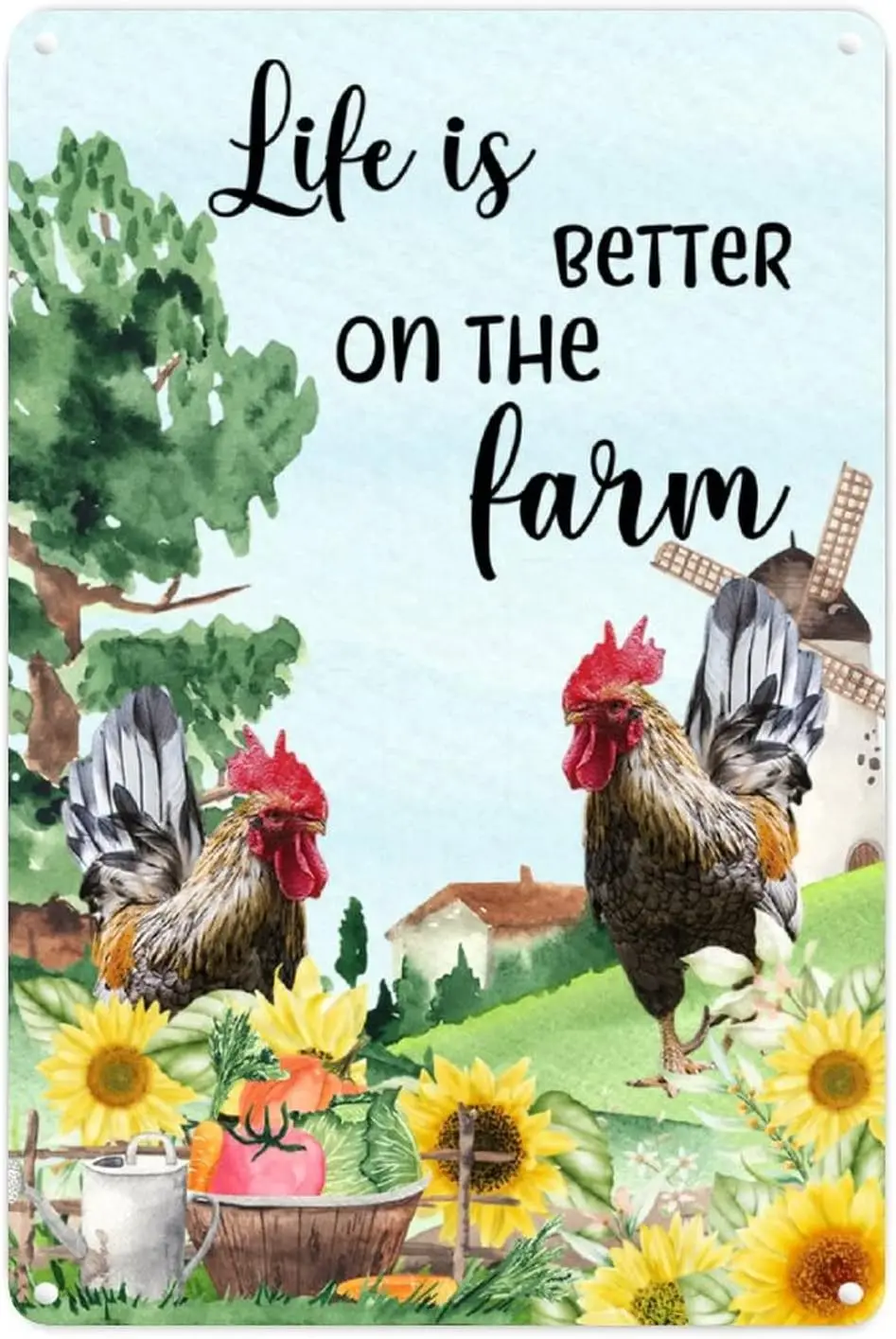 Life Is Better on The Farm Barn Chicken Metal Wall Sign Farm Animals Rustic French Vintage Retro Metal Signs Gift to Farmer Anim