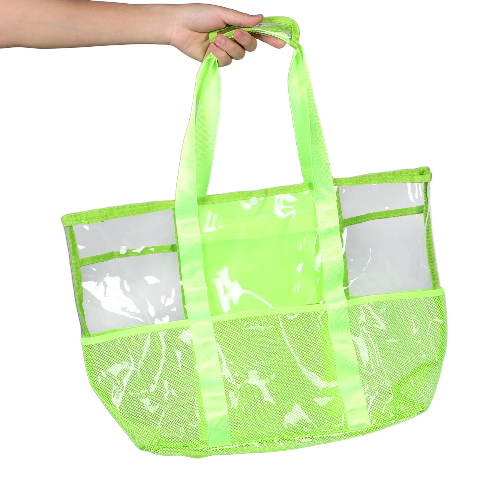 حقيبة حمل شبكية خفيفة الوزن قابلة للطي، سعة كبيرة، مقاومة للماء، سريعة الجفاف، قابلة للتنفس، حقيبة سباحة شبكية متعددة المقصورات العائلية