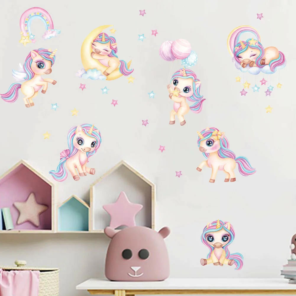 Cute pink pony rabbit love balloon Wall Stickers Broken Wall Poster Wall Art Car Decal Kids Room Decoration Favors murals