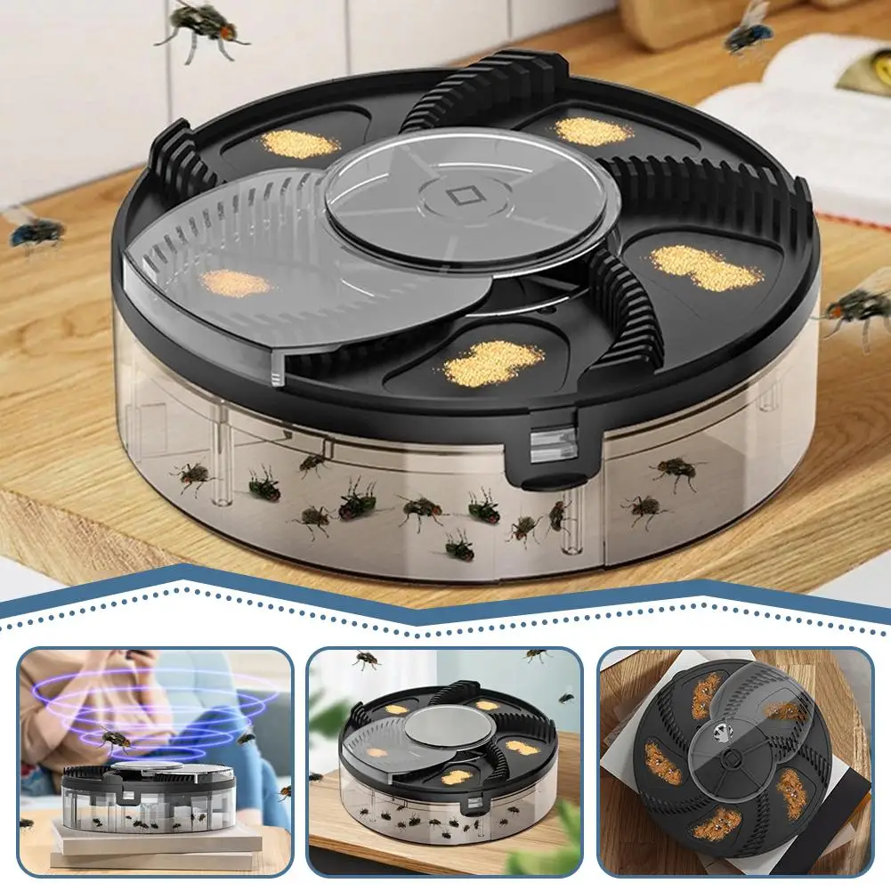 Automatic Rotating Fly Trap Catcher Washable Reusable Indoor Outdoor Fly Killer With Bait Tray For Home Kitchen