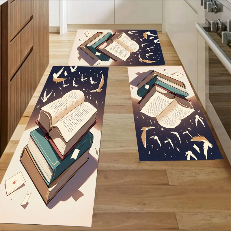 

Rug Carpet Mat Non-Slip Magic Flying Page Book for Kitchen Floor Laundry Room Bathroom Entryway Book Lover Home Decor