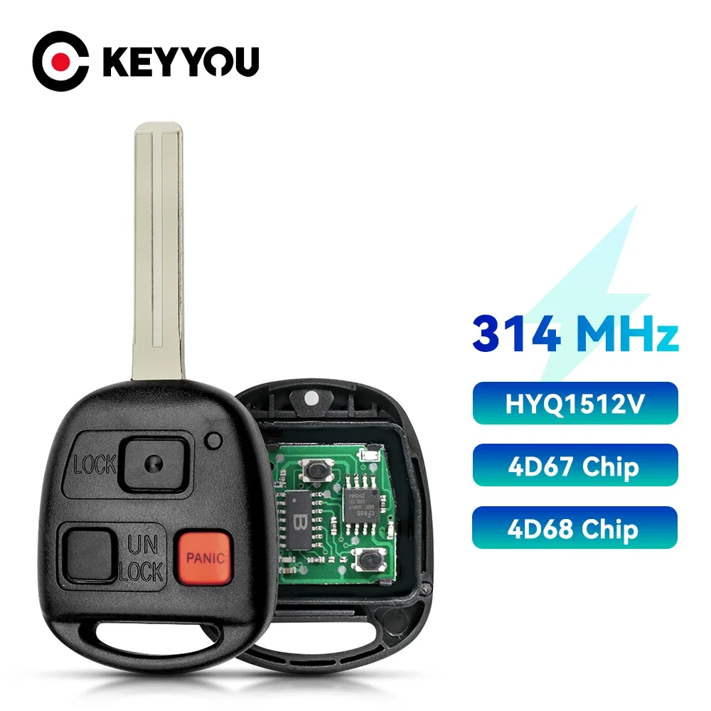 KEYYOU 314MHZ 3 Button Remote Car Key 4D68 / 4D67 Chip For Lexus GX470 LX470 2003-2008 HYQ1512V HYQ1512V