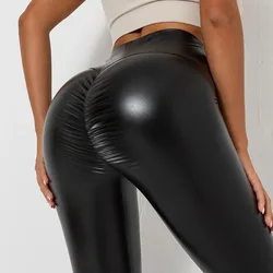 Women Black Pu Leather Pants Women Sexy Scrunch Butt Leggings Girls Faux Leather Pants High Waist Push Up Casual Leggings