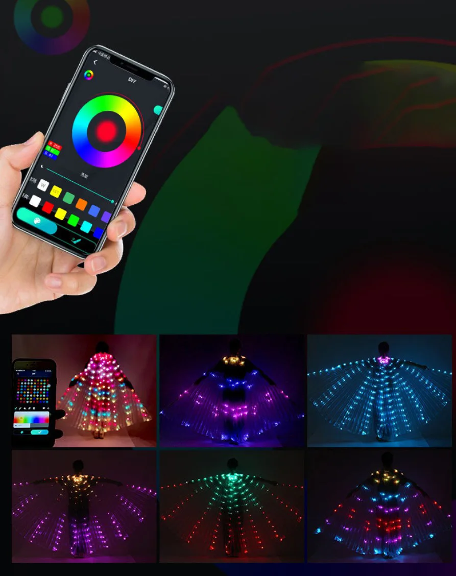 Remotely Controllable RGB LED Fairy Wings Stage Dancing Light Show Prop Accessories Belly Dance ISIS LED Wings