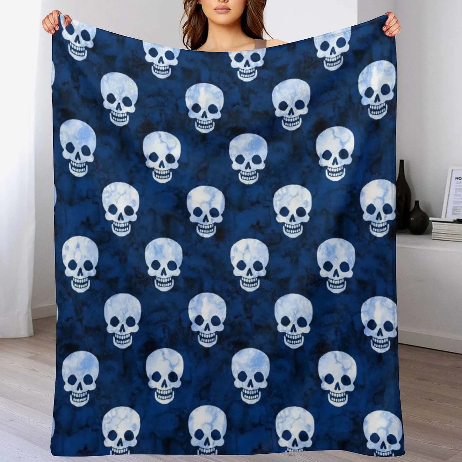 Happy Skulls Blue Throw Blanket Warm Throw Blanket Gift for Anniversary