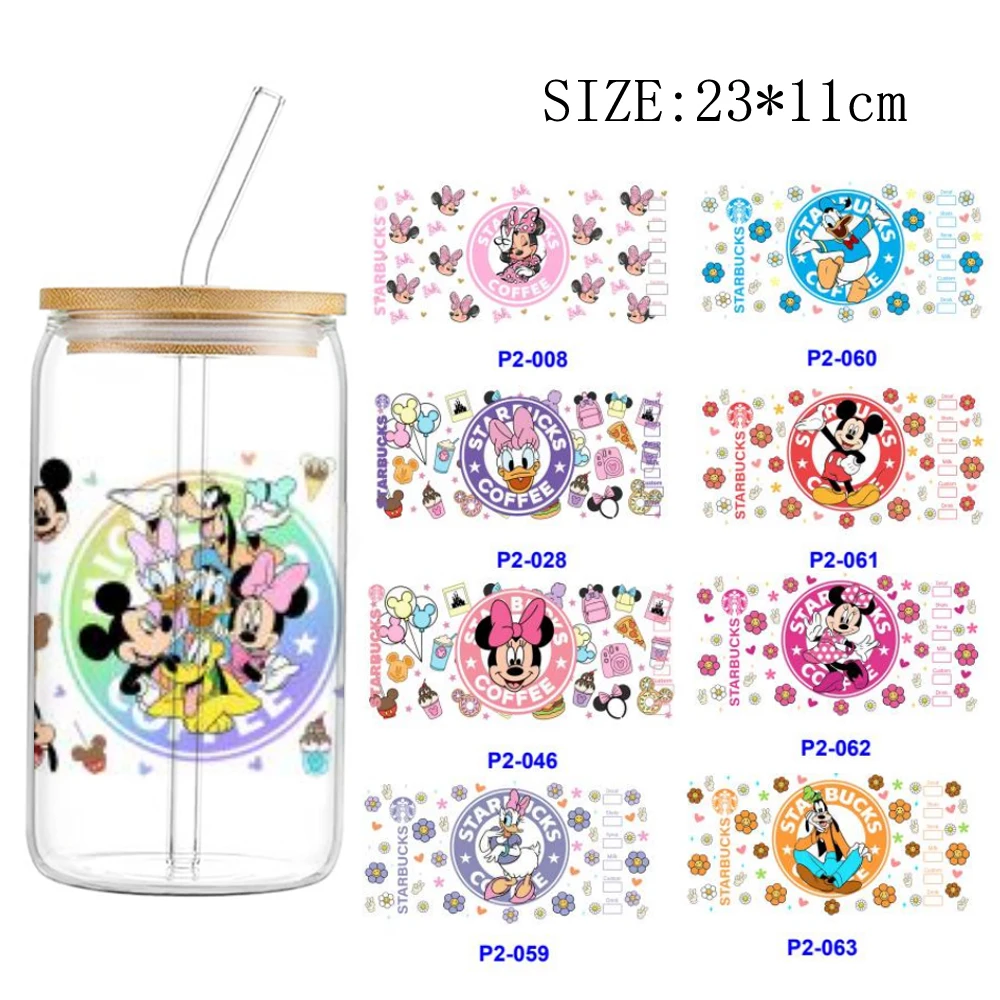 1pcs Minnie mouse Donald Duck 16OZ UV DTF Cup Wraps Transfer Sticker For Glass Libbey Can Selfadhesive DIY Custom