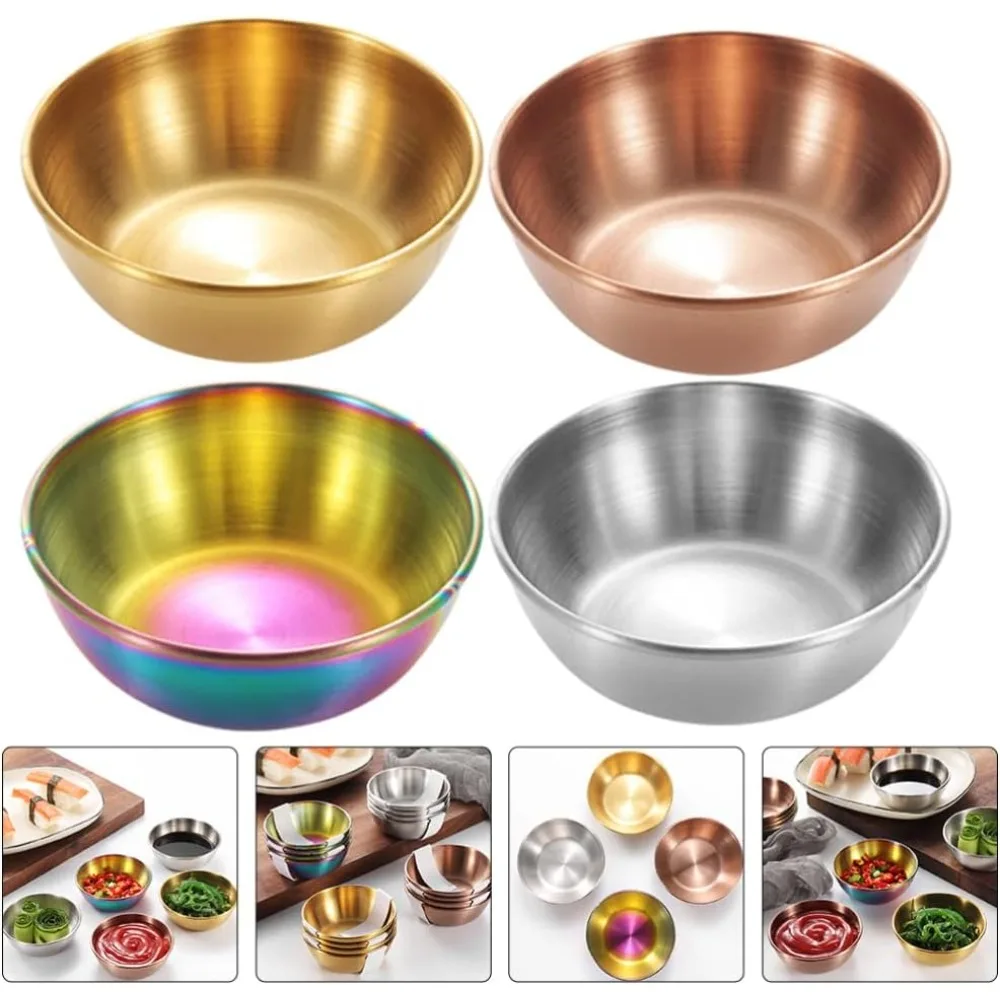 Korean Style Stainless Steel Seasoning Cup Small Round Plate Bowl Kitchen Furniture Home Use Sauce Dish Trendy Kitchen Furniture