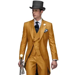 Solid Men's Tailcoat Suit Set Groom Tuxedos for Men Wedding Suit Peak Lapel Blazers Coat Pants Vest 3 Pcs Set Dress for Part