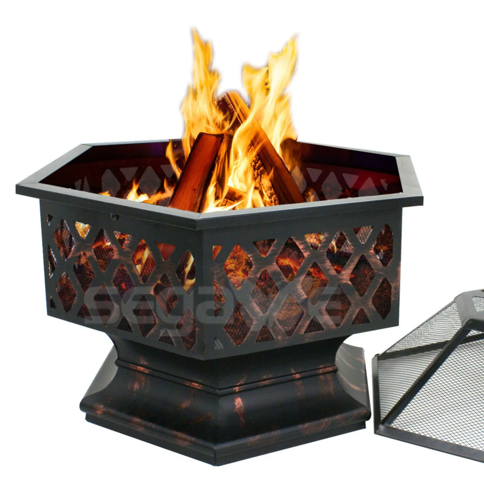 US Hex Shaped Fire Pit Fireplace Firepit Bronze Finish Outdoor Home Garden Backyard