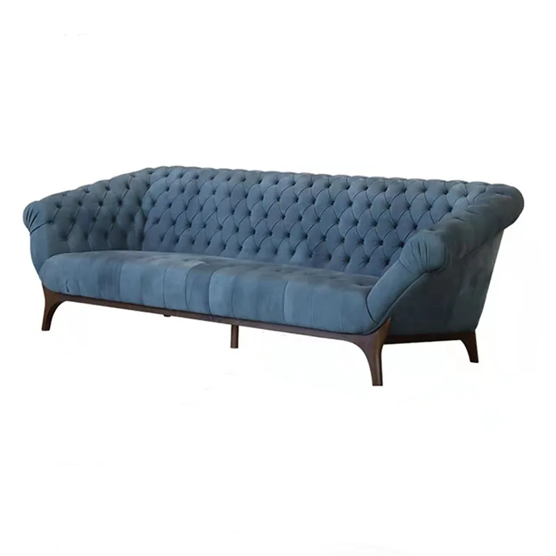 AA  light luxury fabric sofa  retro buckle furniture high-end large apartment solid wood villa living room three